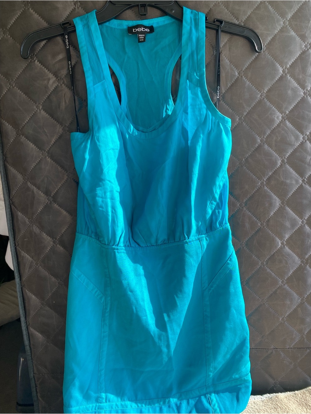 VINTAGE Y2K Bebe Silky Racerback Mesh Mini Dress Teal Blue XXS